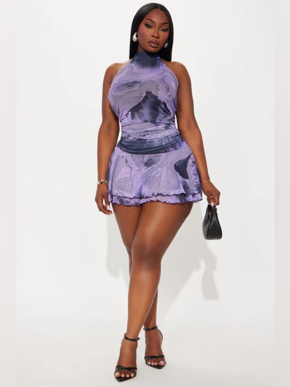 Fashion Nova Purple Marble Halter Mini Dress NWT